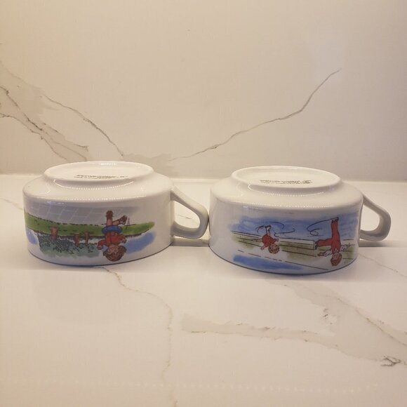 set of 2 Flat bowls Handle Kids Skating Skipping Cereal Mug Soup Dessert - Picture 5 of 8